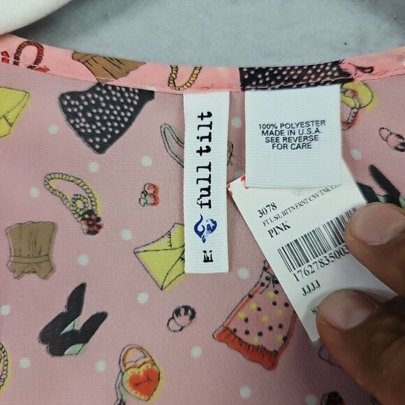 Full Tilt Tank Top Womens M Pink Allover Girly Print Chiffon Racerback Cute Fun - Picture 3 of 6